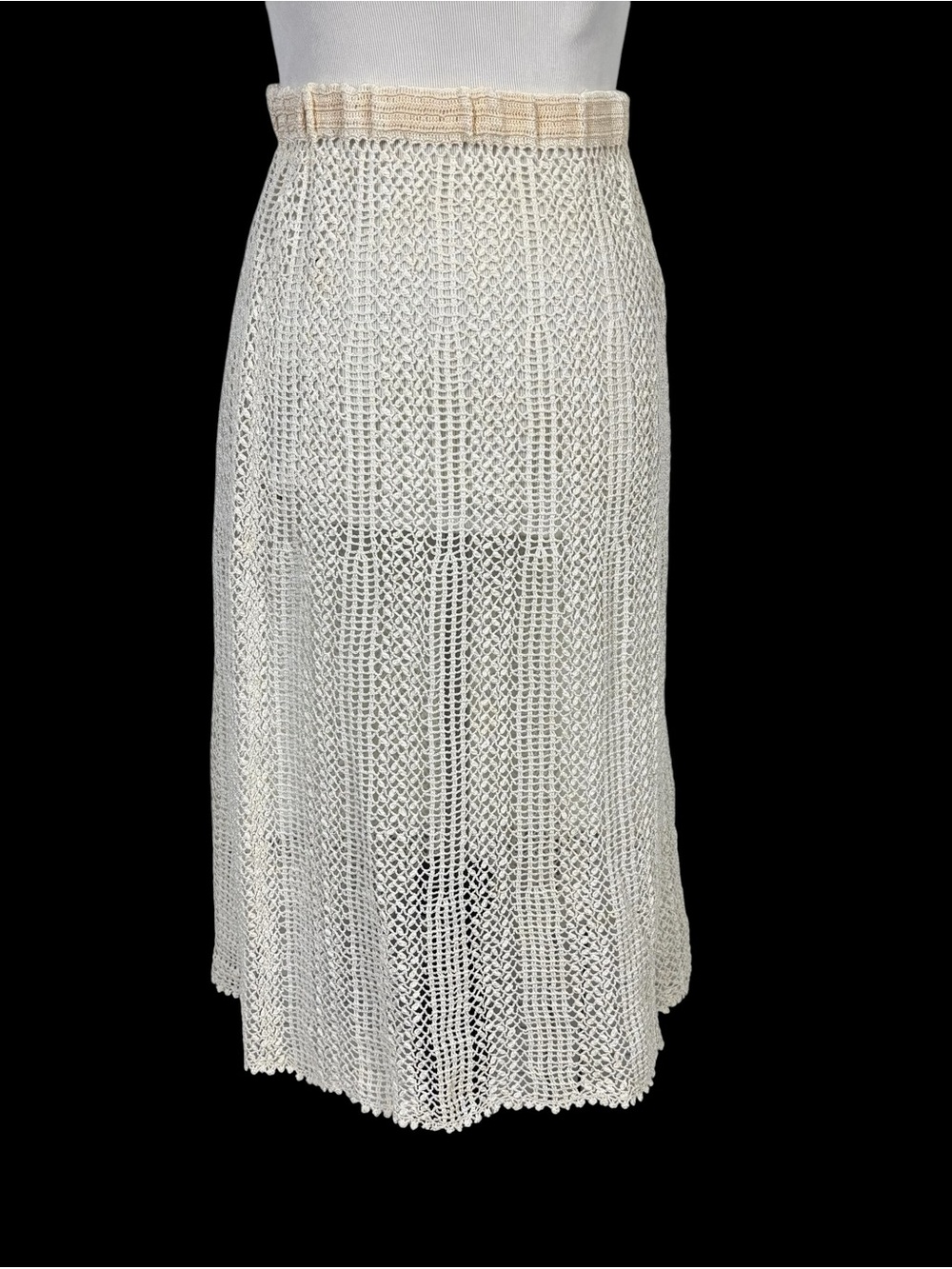 Lim's Vintage 70's Ivory Cream Crochet Skirt Boho Festival Beach Elastic Waist S